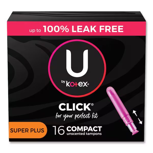 U by Click Compact Tampons, Super Plus Absorbency, 128PK, Kotex, Mfr#: 51582